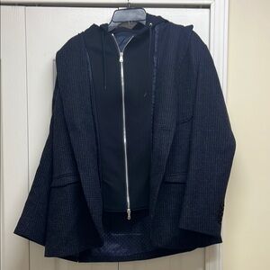 Daniele Alessandrini Men's Navy Blue Wool Blend Tweed Blazer Black Hoodie